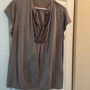 Merona heather gray sequin v neck top